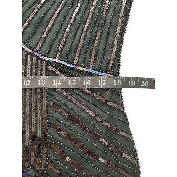 Retro Stage 1920s Fringe Flapper Beaded Sequins Black and Green Midi Dress -XL - Picture 7 of 9